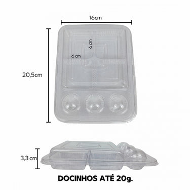 Envase para 4 brownies en porción y 3 caramelos (Pack de 5) Blanco